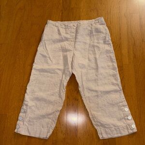 Chico's 100% Linen Light Beige Cropped Pants with Button Accents Size 3